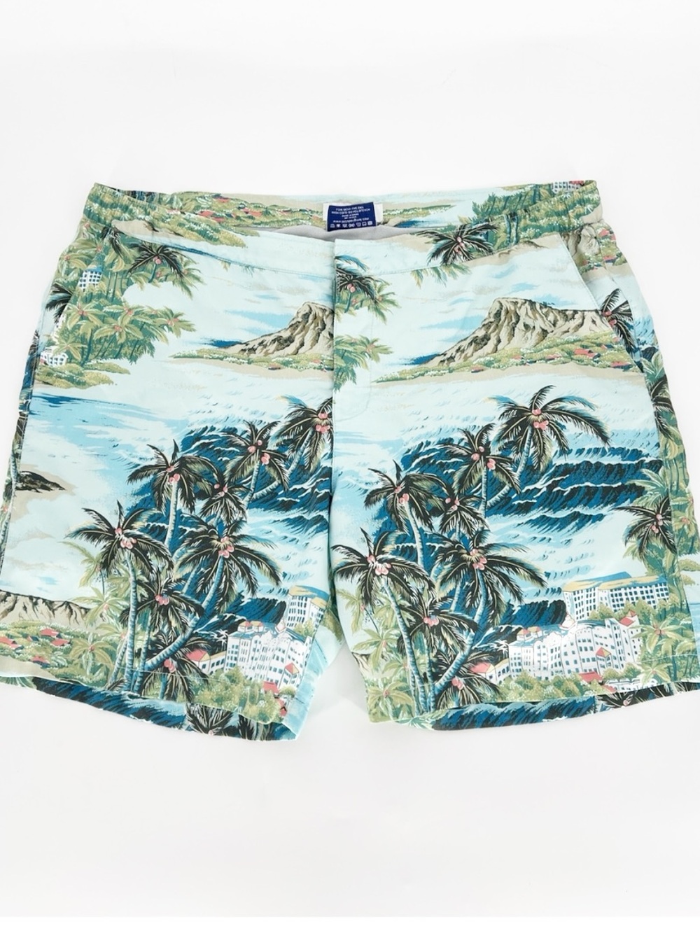 Le Club Men's Tropical Print Swim Trunks Light Blue Palm